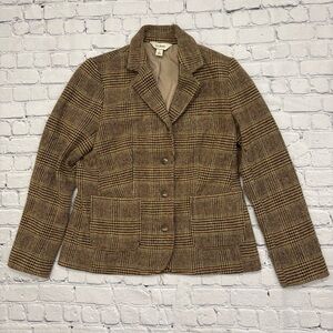 LL Bean Blazer Womens Small Regular Plaid Wool Silk Blend Jacket Tweed 3-Button